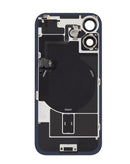 Tapa trasera original de iPhone 17 en azul niebla con marco y MagSafe integrado para reparación.