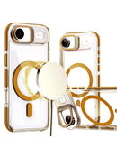 Protege tu iPhone Air con estilo y practicidad con esta funda magnética transparente con soporte para cámara, disponible en color naranja en Xela Quetzaltenango.