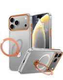 Funda magnética transparente SlowBack para iPhone 17 Pro color naranja, con soporte integrado.