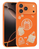 Funda naranja iPhone 17 Pro de lujo, brillante con diamantes y diseño de bolso, protección elegante.