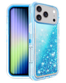 Funda protectora glitter liquid bumper para iPhone 17 Pro, brillo plateado, resistente a golpes.