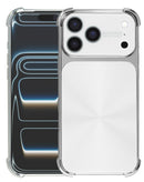 Tapa trasera blanca electrochapada CD-Pattern para iPhone 17 Pro, antichoque con refuerzo en las cuatro esquinas.