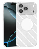 Funda magnética espejo blanca para iPhone 17 Pro, con carga inalámbrica y protección.