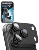 Tapa trasera Metal Matte Armor negra con vidrio templado HD para iPhone 17 Pro Max, protectora y elegante.