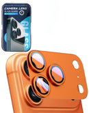 Tapa trasera Metal Matte Armor naranja cósmico con vidrio templado HD para iPhone 17 Pro Max.