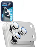 Tapa trasera Metal Matte Armor plateada para iPhone 17 Pro Max con cristal templado HD y bordes reforzados.
