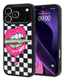 Tapa trasera de aluminio checkerboard para iPhone 17 Pro Max, diseño a cuadros, protección resistente.