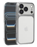 Funda mate transparente esmerilada plateada para iPhone 17 Pro Max con protección de lente.