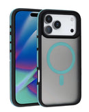 Funda magnética bicolor azul marino mate translúcida para iPhone 17 Pro Max, protección elegante y funcional.