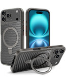 Protector de fibra de carbono con soporte magnético para iPhone 17 Pro Max en color gris, ideal para proteger tu dispositivo en Quetzaltenango.
