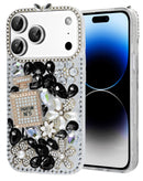 Funda negra de silicona dura Crystal Flower Perfume para iPhone 17 Pro Max, con diseño floral.