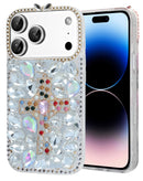Funda rígida de silicona transparente Crystal Flower para iPhone 17 Pro Max, diseño floral sutil.