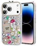 Funda rígida de silicona Crystal Flower Perfume Colorful para iPhone 17 Pro Max, diseño floral vibrante.