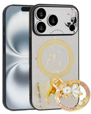 Funda blanca de lujo con diamantes brillantes y anillo giratorio para iPhone 17 Pro Max, carga inalámbrica.