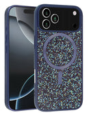 Funda azul brillante con cristales estilo diamante para iPhone 17 Pro Max, carga inalámbrica, protección elegante.