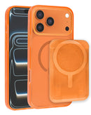 Funda magnética de brillo naranja para iPhone 17 Pro Max con ranura para tarjetas, ofreciendo protección y estilo.
