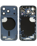 Marco medio Deep Blue para iPhone 17 Pro con piezas pequeñas, ideal para reparación de componentes.
