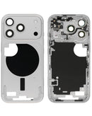 Marco intermedio plateado para iPhone 17 Pro con piezas pequeñas, ideal para reparación de pantalla.