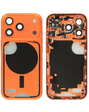 Marco central Cosmic Orange para iPhone 17 Pro con piezas pequeñas, ideal para reparación de pantalla en versión US.