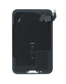 Tapa trasera plateada iPhone 17 Pro Max con marco, carga inalámbrica NFC y imán MagSafe.
