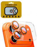 Tapa trasera transparente Cosmic Orange para 17 Pro Max con anillo metálico, mostrando diseño del teléfono.