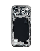 Marco trasero plateado para iPhone 17 Pro Max con componentes preinstalados, ideal para reparación y repuesto.