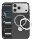 Funda de silicona negra para iPhone 17 Pro Max con anillo magnético y soporte, protección duradera SlowBack.