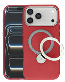Funda de silicona burdeos para iPhone 17 Pro Max con anillo magnético de soporte.