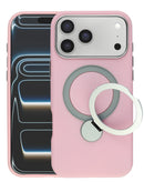Funda de silicona magnética rosa para iPhone 17 Pro Max con soporte anular, protección antichoque.