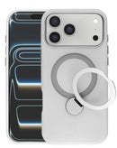 Funda de silicona blanca para iPhone 17 Pro Max con anillo magnético, marca SlowBack, protección elegante y funcional.