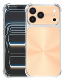Carcasa iPhone 17 Pro dorada, CD-Pattern electrochapada, con protección de esquinas contra golpes.