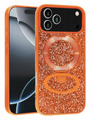 Funda Sparkle Luxury Slim naranja para iPhone 17 Pro Max con soporte magnético y brillo, protección elegante.