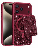 Case magnético Diamond doble protección color borgoña para iPhone 17 Pro/18 Pro, con ranura trasera para tarjeta.