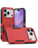Case magnética doble capa antishock roja para iPhone 17 Pro, con bordes reforzados y diseño elegante.