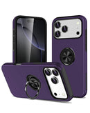 Funda morada para iPhone 17 Pro Max o 18 Pro Max con anillo magnético, ofrece protección y agarre seguro.
