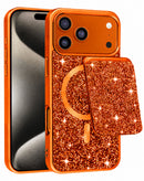 Case magnético Diamond naranja para iPhone 17/18 Pro Max, doble capa, con ranura trasera para tarjeta.