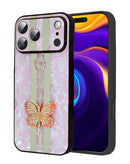 Funda rosa brillante con mariposas de purpurina para iPhone 17 Pro Max, con soporte de anillo integrado.