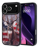 Case de aluminio para iPhone 17 Pro Max/18 Pro Max con estampado de ciervo y bandera de USA.
