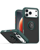 Case verde oscuro para iPhone 17/18 Pro Max, con borde TPU, soporte de anillo giratorio y protección robusta.
