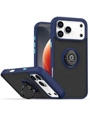 Funda SlowBack azul marino para iPhone 17 Pro Max/18 Pro Max con borde colorido, PC dura, TPU suave y soporte de anillo.