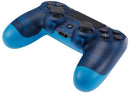Mando PS4 DoubleShock 4 alámbrico Crystal Blue, diseño translúcido, botones negros, joystick ergonómico, cable USB.