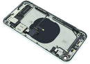 Tapa trasera blanca usada para iPhone XR (A1984, A2105) con puerto de carga y piezas preinstaladas.