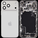 Tapa trasera plateada usada para iPhone 17 Pro Max, con puerto de carga flex y pequeñas piezas, versión global.