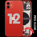 Tapa trasera negra usada para iPhone 12 (A2402) con puerto de carga y componentes internos.