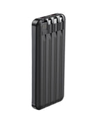 Batería externa negra de 10000mAh con cables integrados, carga rápida, power bank portátil.