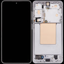 Pantalla OLED refurbished blanca con marco para Samsung Galaxy S26 5G, lista para reparación de display.