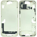 Tapa trasera amarilla para iPhone 15 Plus (A3094, A3095, A3096) con small parts y marco.
