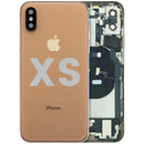 Tapa trasera dorada Grade B para iPhone XS (A1920, A2097) con puerto de carga y componentes preinstalados.