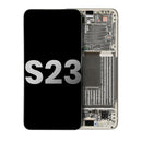 Pantalla OLED usada Samsung Galaxy S23 5G Cream con marco, ideal para reemplazo o reparación de display.