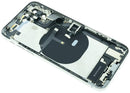 Tapa trasera plateada para iPhone XS con puerto de carga y componentes preinstalados, compatible con modelos A1920 y A2097.